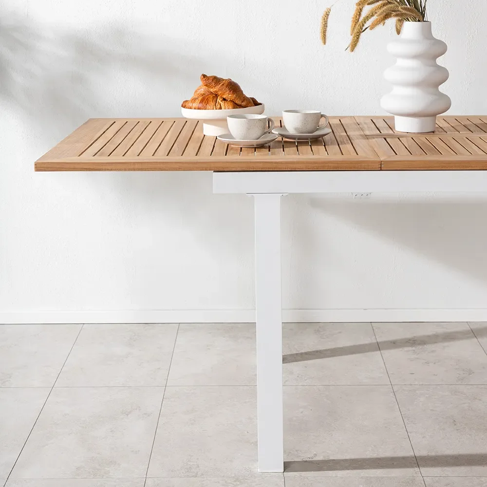 Panama Esstisch 160-240x90 cm Weiß/Teak